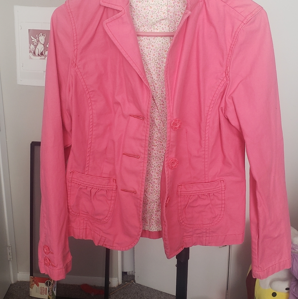 Hot Pink Denim Jacket with Floral Lining